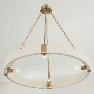 Matte Brass Drum 4-Light Chandelier with Natural Rope