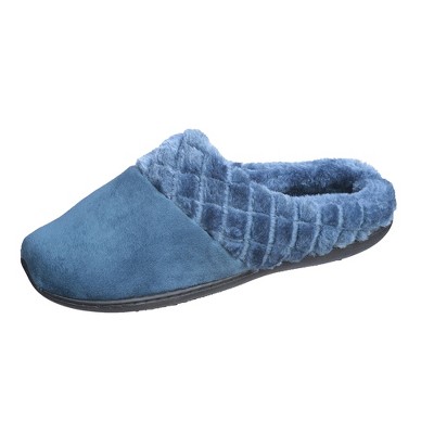 Roxoni Women’s Velour Slippers Memory Foam Clog Quilted Faux Fur Collar