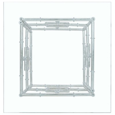 Transitional Silver Leaf Faux Bamboo 22" Square Metal & Wood Accent Table