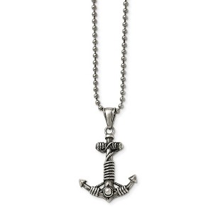 Black Bow Jewelry Antiqued Anchor Necklace in Stainless Steel, 24 Inch - 1 of 4