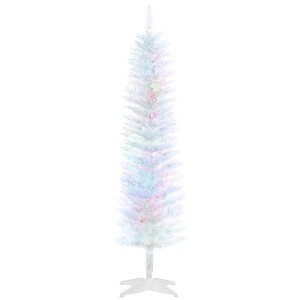 5' Prelit Christmas Tree, Pencil Artificial Christmas Tree with Colorful Surface Branches, Colorful LED Lights - 1 of 4