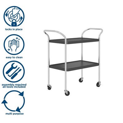 Black and Silver 2-Tier Retro Serving Cart with Storage