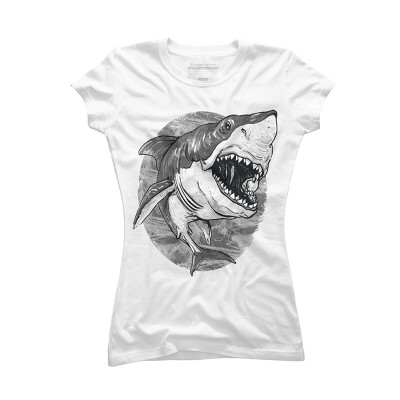Junior's Design By Humans Great White Shark BW By MudgeStudios T-Shirt