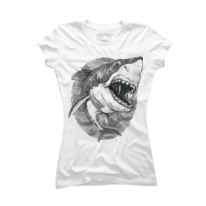 Junior's Design By Humans Great White Shark BW By MudgeStudios T-Shirt - 1 of 3