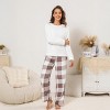 Women's Pink Fuzzy Knit Sweater & Plaid Pants Pajama Set - Cupshe - 3 of 4