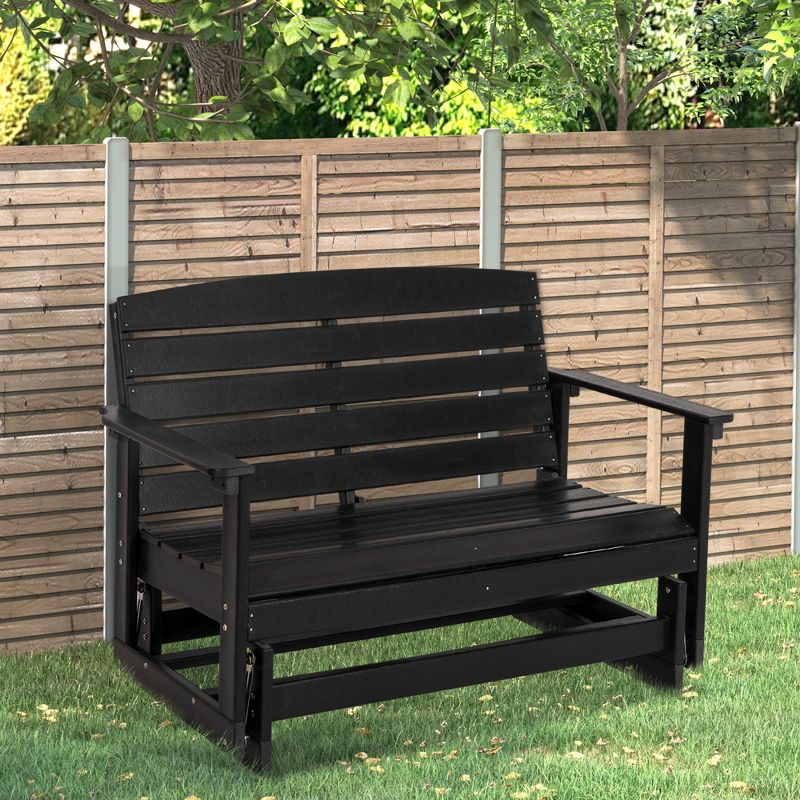 Outsunny 2-Person Outdoor Glider Bench Patio Double Swing Rocking Chair Loveseat w/ Slatted HDPE Frame for Backyard Garden Porch, Black, 3 of 7