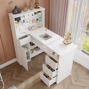 Beauty Salon Nail Desk with Dust Collector White Manicure Station with Glass Top and Gold Accents Workstation Working Desk - 1 of 4