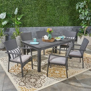 Christopher Knight Home Davenport Outdoor Acacia Wood and Wicker 7 Piece Expandable Dining Set - 1 of 4
