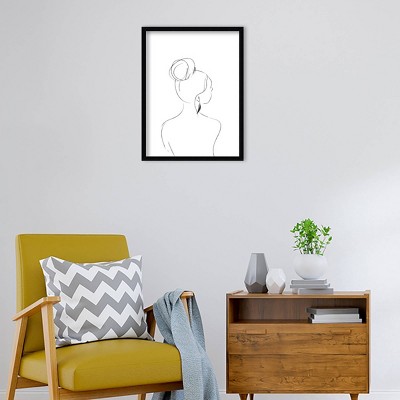 19" x 25" Minimalist Woman Outline Black Wood Framed Wall Art