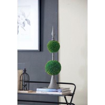 Maggift Artificial Plant Artificial Two Tiered Boxwood Sphere Topiary on Metal Spire for Indoor Walkway Entryway Decor Real Touch, Green, 7"*7"*26.5"