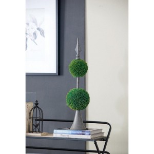 Maggift Artificial Plant Artificial Two Tiered Boxwood Sphere Topiary on Metal Spire for Indoor Walkway Entryway Decor Real Touch, Green, 7"*7"*26.5" - 1 of 4