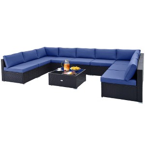 Tangkula 10PCS Rattan Furniture Set Outdoor Wicker Sofa Table Cushioned Seat Patio - 1 of 4