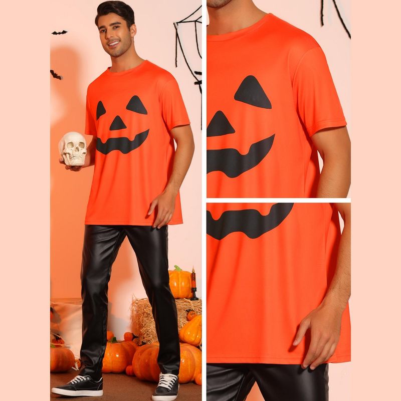 Lars Amadeus Men's Short Sleeved Party Halloween Pumpkin Printed Graphic T-Shirt, 4 of 5