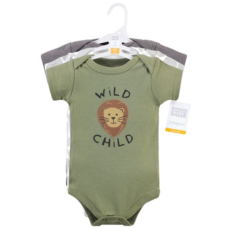 Hudson Baby Infant Boy Cotton Bodysuits, Safari Life 3-Pack, 3 of 7