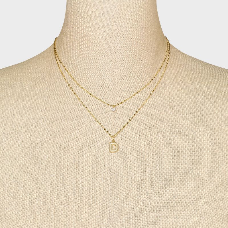 14K Gold Dipped Initial Cubic Zirconia Layered Chain Necklace - A New Day™ Gold, 2 of 5