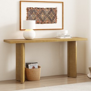 63" MDF Console Table with Pine Veneer Top,Geometric Leg Design Modern Entryway Table,Wood Sofa Table for Living Room or Hallway-Cuddlewood - 1 of 4