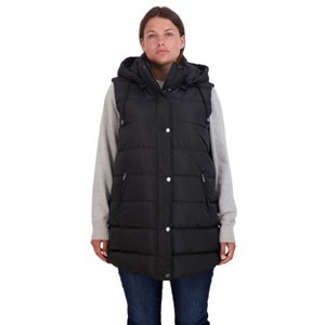 Women's Long Puffer Vest with Hood - S.E.B. By SEBBY - 1 of 4
