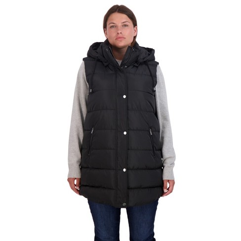 Women's Plus Long Puffer Vest With Hood - S.e.b. By Sebby Black 3x : Target