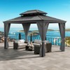 Gray 14'x12' Hardtop Gazebo ¨C Heavy Duty Aluminum Permanent Pavilion with Curtains & Netting for Garden, Patio & Outdoor (1-Pack) - 2 of 4