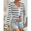 Womens Tie Front Cropped Cardigian V Neck Long Sleeve Stripes Tiny Eyelet Knit Sweater Cardigan - 3 of 4