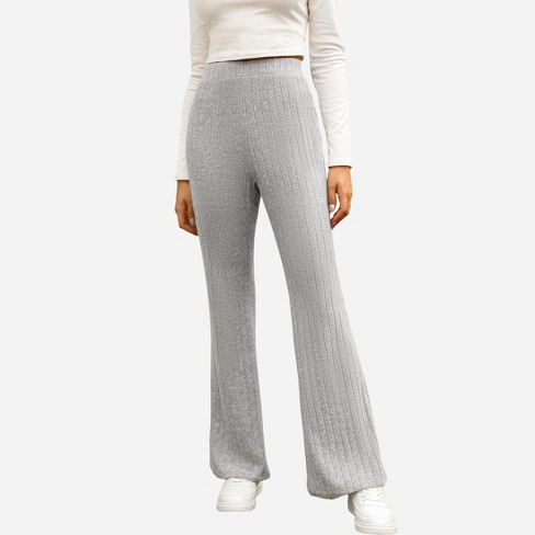 Women's Ribbed Heathered Knit Flare Pants - Cupshe-M-Gray
