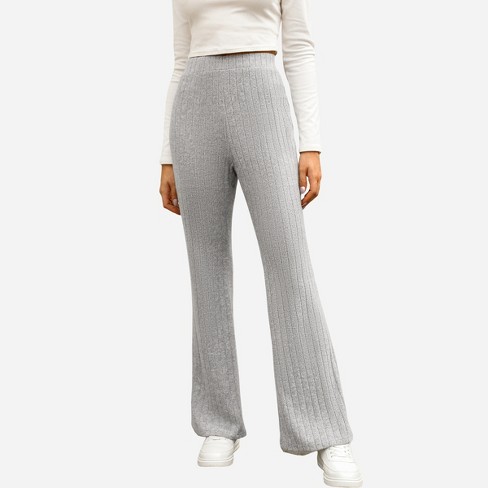 Women's Ribbed Heathered Knit Flare Pants - Cupshe-S-Gray