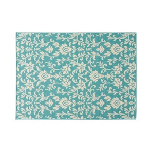 GDFStudio Sabina Foam Outdoor 5'3" x 7' Botanical Area Rug, Blue/Ivory - 1 of 4