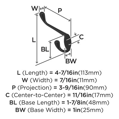 Matte Black Double Prong Metal Wall Hook