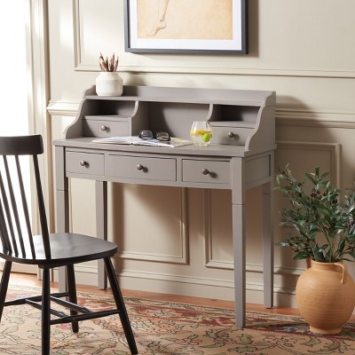 Quartz Grey Transitional 5-Drawer Writing Desk with Hutch