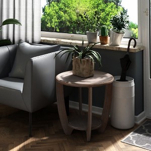 JIONJOY Farmhouse End Table with Storage Shelf - Round Vintage Grey Side Table for Living Room, Small Spaces, French Country Decor - 1 of 2