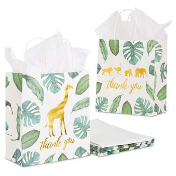 Juvale 12 Pack Safari Party Thank You Bags with Tissue Paper, Wild One Birthday Decorations for Girls and Boys, 8 x 9 x 4 in