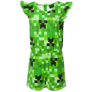Minecraft Creeper Girls French Terry Sleeveless Romper Little Kid to Big Kid - 1 of 4