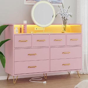 8-Drawer Dresser with Charging Station & RGB Lights | Wide Bedroom Dresser Chest with 3 Outlets + 2 USB Ports, App-Controlled LED Lighting for Gaming - 1 of 4