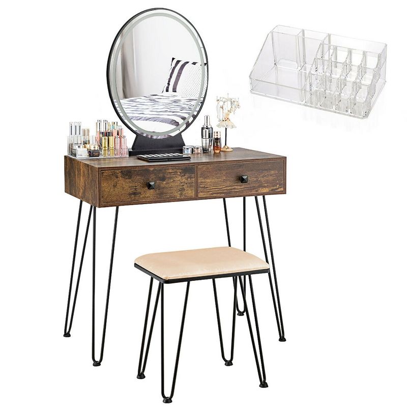 Costway Vanity Makeup Dressing Table W/ 3 Lighting Modes Mirror Touch Switch Rustic\Coffee, 2 of 11