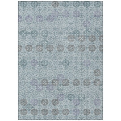 HomeRoots 9' X 12' Teal Blue And Gray Geometric Washable Indoor Outdoor Area Rug