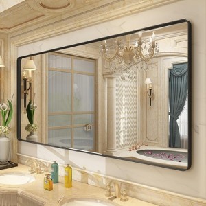 KIOTEE Rectangular Aluminum Alloy Framed and Tempered Glass Wall Bathroom Vanity Mirror in Matte Black - 1 of 4