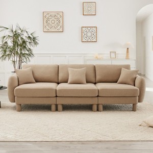 3‑Seater Boucle Sofa Couch with 3 Pillows, Upholstered Sofa with Wooden Frame, Minimalist Polyester Fabric Living Room Sofa-Koiai - 1 of 4