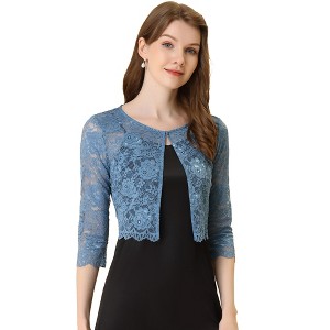 Allegra K Women's Elegant 3/4 Sleeve Sheer Floral Lace Cropped Bolero Shrugs - 1 of 4