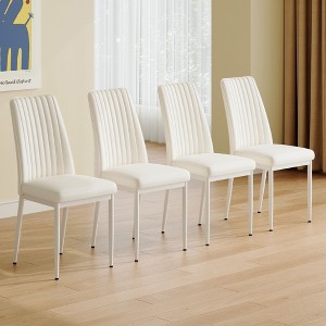 SEVOBAL Dining Chairs 4 Set High Back Seat in PU Material, Sturdy Black Leg for Dining Room, Kitchen and Living Room, White, 16.9"*16.7"*36.4" - 1 of 4