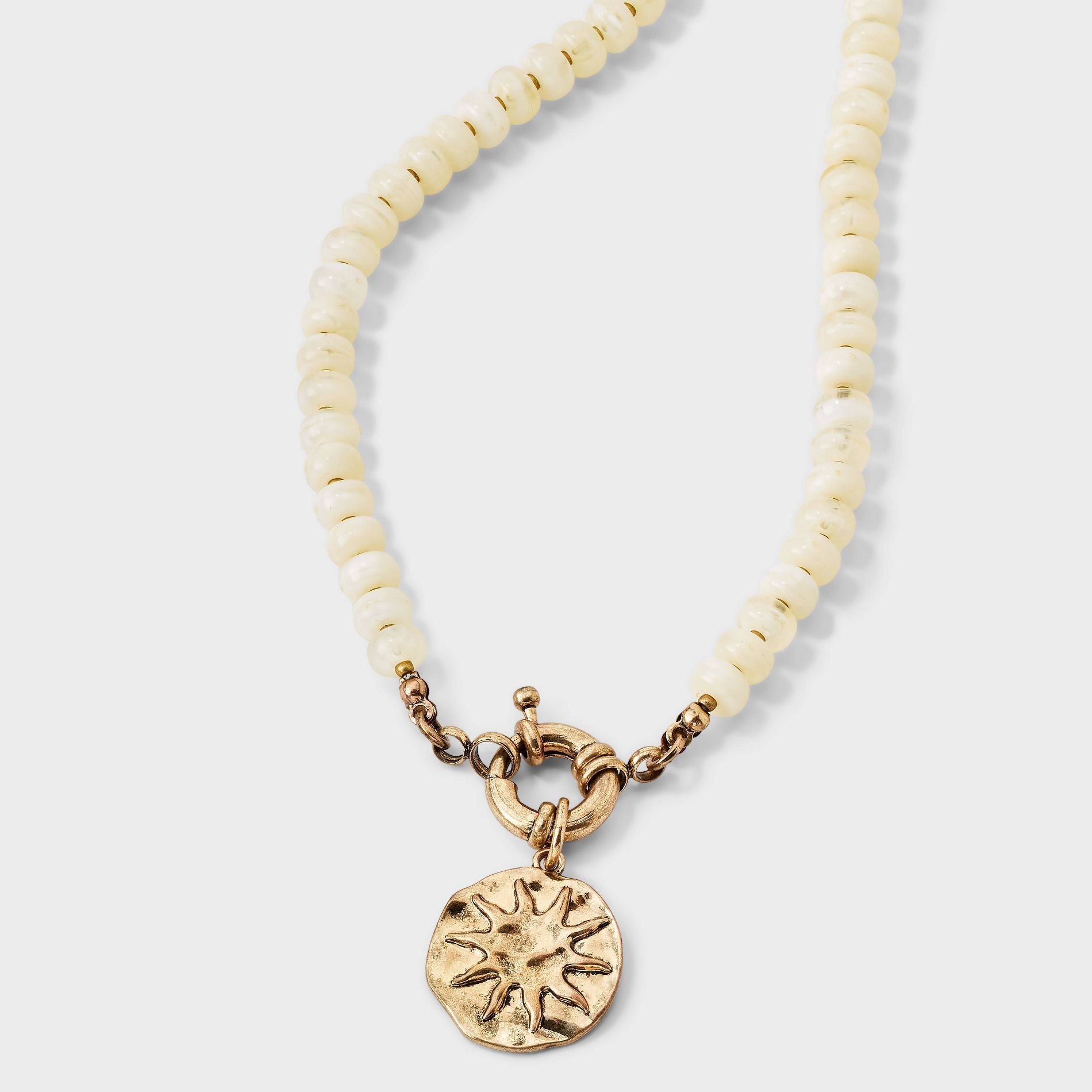 Acrylic Marble Bead & Textured Sun Coin Pendant Necklace - Universal Thread™ White