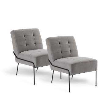 eLuxury Upholstered Tufted Accent Chair, Grey, Set of 2