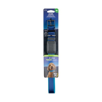Nite Ize NiteDog Rechargeable LED Collar - Light Up Dog Collar with Durable Metal Buckle - Water-Resistant & Rechargeable Collar - Medium, Blue