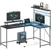 HOMCOM 61.6" L Shaped Desk with Power Outlets & LED Lights, Convertible Computer Desk with Monitor Stand and Computer Shelf for Home Office, Black - 4 of 4