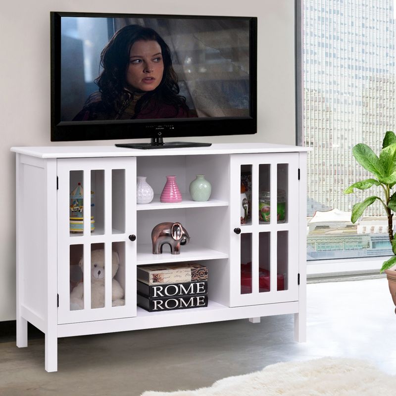 Tangkula Wood TV Stand Free Standing Storage Console Cabinet For 50” TV White/Walnut, 2 of 6