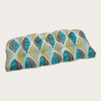 19" x 44" Leaf Block Outdoor/Indoor Wicker Loveseat Cushion Teal/Citron - Pillow Perfect