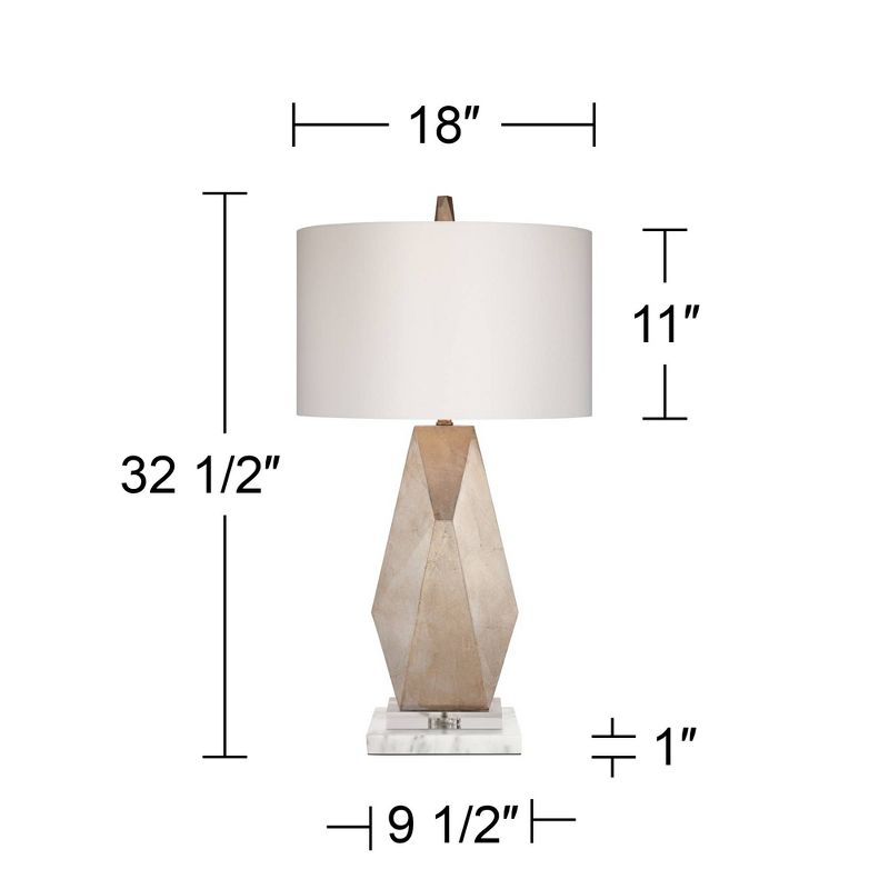 Possini Euro Design Modern Table Lamp with White Marble Riser 32 1/2" Tall Sculptural Champagne Gold Off-White Drum Shade for Bedroom Living, 4 of 7