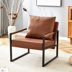 Zeus & Ruta Classic PU Leather Accent Chair with Metal Frame, Ergonomic Design - 1 of 4
