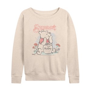 Women's - Disney - Sweet Pooh Lightweight French Terry Wide Neck Long Sleeve Graphic Shirt - 1 of 4