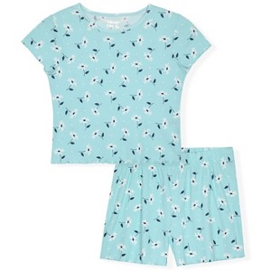 Sleep On It Girls 2-Piece Short Sleeve Pajama Shorts Set – Ribbed Milky Jersey or Pointelle Knit - 1 of 4