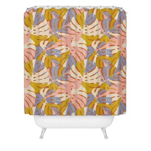 Lathe Quill Color Block Monstera Heavy Shower Curtain Pink - Deny Designs: 74" Length, Microfiber, Ring Top - 1 of 3
